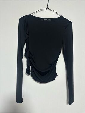Lioness Black Long Sleeve Side Ruffle Top